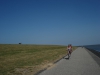 Fietsen op de dijk aan de Waddenzee                